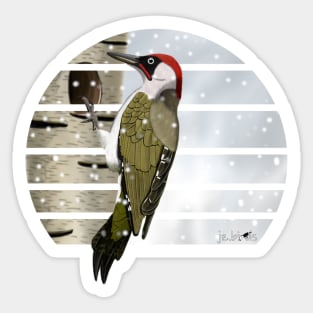 Green Woodpecker Winter Snow Bird Watching Birding Ornithologist Gift Sticker